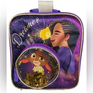 Disney Wish canvas lunch bag with glitter window nwt